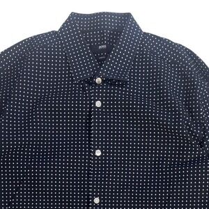 Hugo Boss Slim Fit Navy Blue Polka Dot Dress Shirt Men's Size 41-16 Long Sleeve